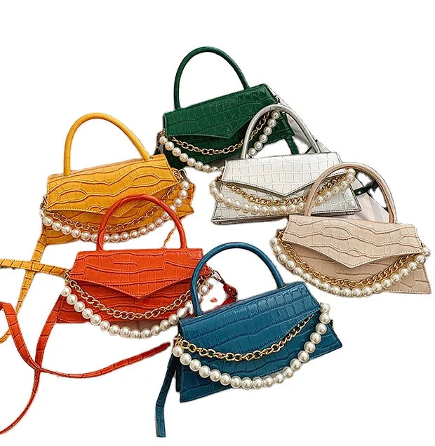 

Luxury Fashion Women Crossbody Bag Crocodile Pearls Trapezoid Bags PU Leather Shoulder Bags For Ladies Handbags, As pic