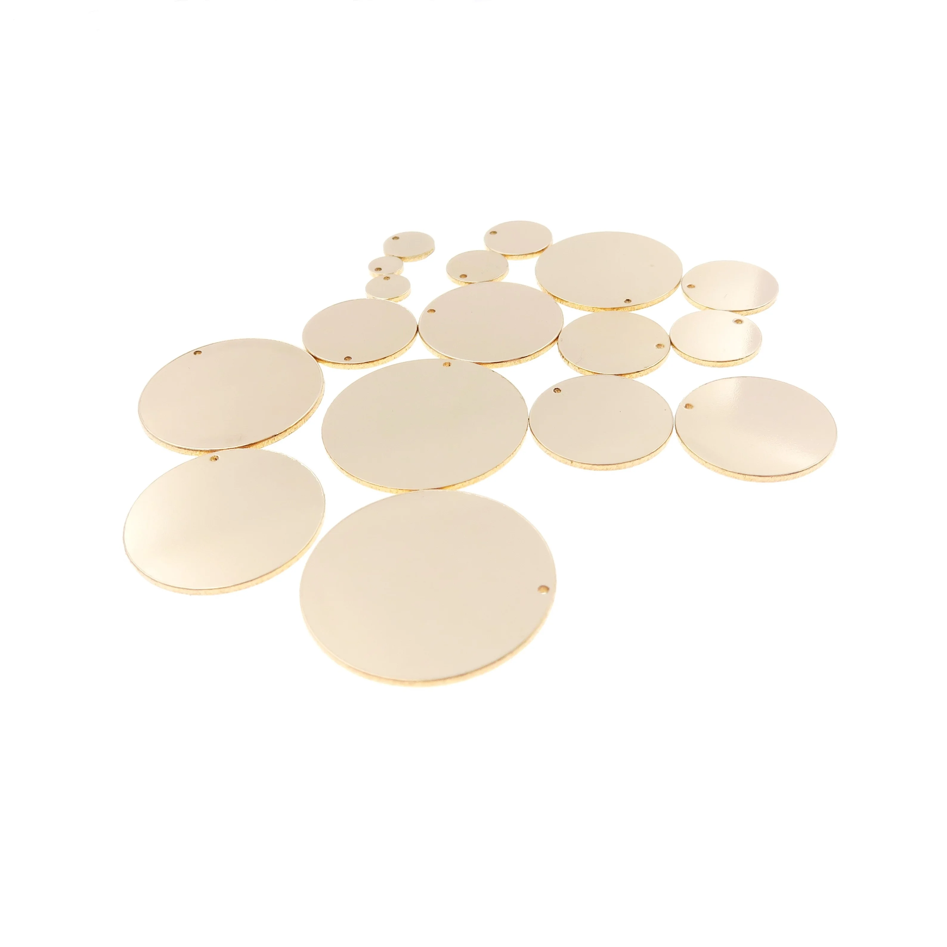 

1/20 14K Yellow Gold Filled (14KGF) 4MM - 20MM Round Disc with a hole punched through the top.Bracelet Necklace DIY Jewelry