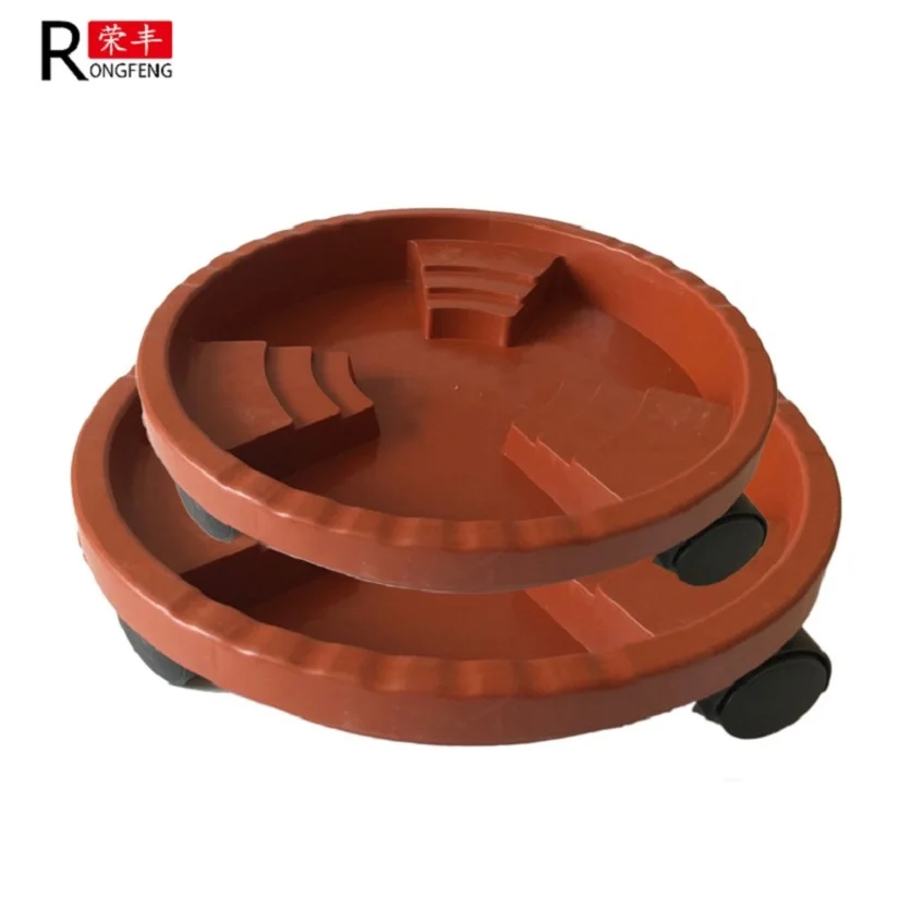 

300mm Trapezoid Flower Pot Base with Wheels - Thickened Resin Plant Pot Tray, Universal Wheel Removable, Round Plant Caddy, Terracotta