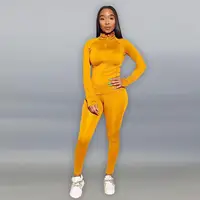 

Solid Long Sleeve Zipper Up Skinny Ladies Two Piece Jogger Workout Clothing Set Women
