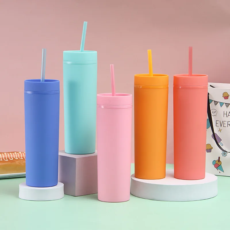 

Custom Reusable Plastic 16oz Pipe Double Walled Travel Matte Acrylic Tumblers with Lid and Straw, Customized color