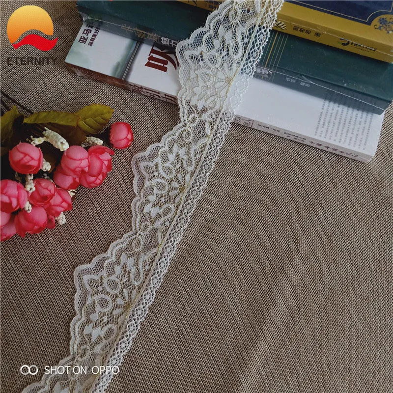 

6cm S1934 gold spandex stretch lace trim for bridal gown