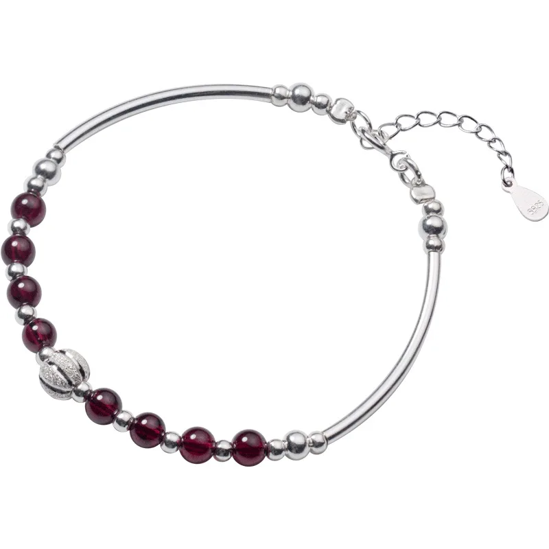 

B1033 New Arrivals Special Custom Jewelry 925 Silver Round Bead Garnet Bead Bracelet