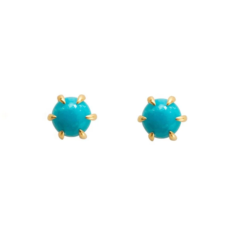 

CLARMER Light Luxury Fashion S925 Sterling Silver Earrings 18K Gold Plated Claw Turquoise Stud Earrings For Woman, As show