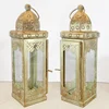 Tall Gold Moroccan Metal Candle Lantern with Clear Glass Antique Wedding Centerpiece