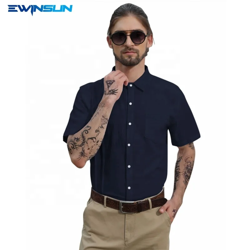 

Hot selling Casual Men's shirts blank Summer Cotton Black White men cotton henley shirts short sleeves solid clothing for men