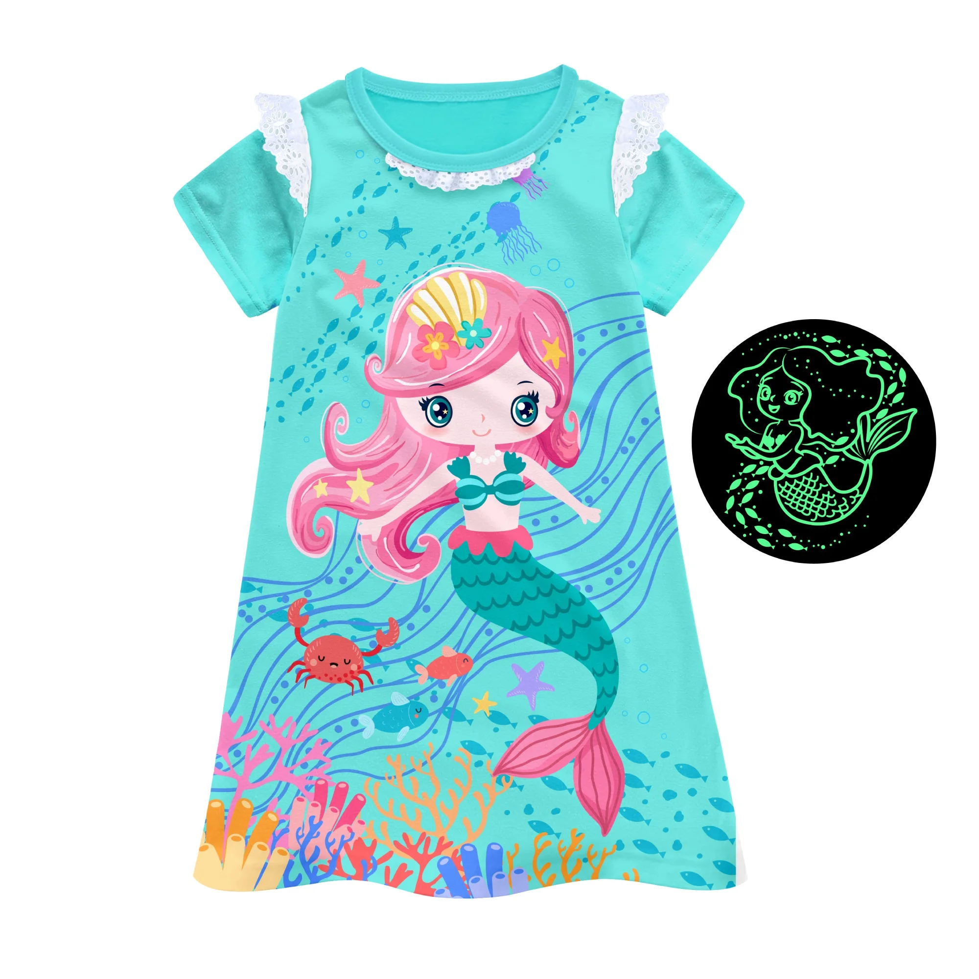 

The little mermaid cartoon girl nightdress short sleeves kids skirt princess dress