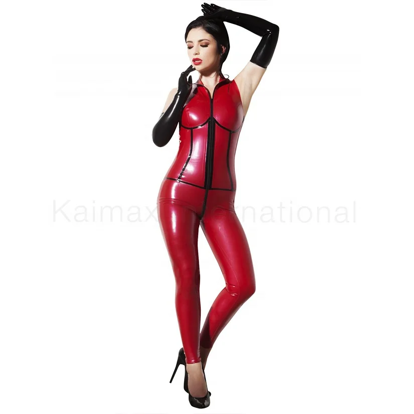 
Adult Female Sexy Erotic Leather Half Sleeve Red Body Suit Catsuit costume Latex 