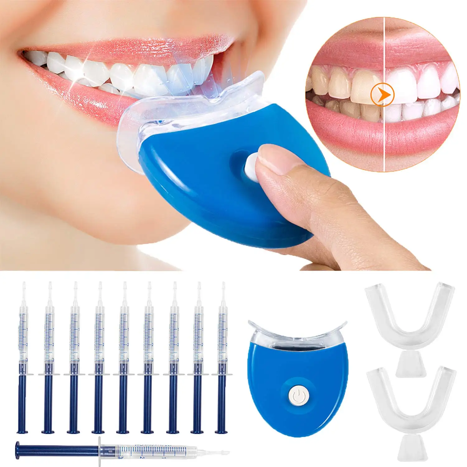 

CE Approved Food Grade Silicon Tray Private Label Teeth Whitening Home Kit Cold LED Light Teeth Whitening Kits