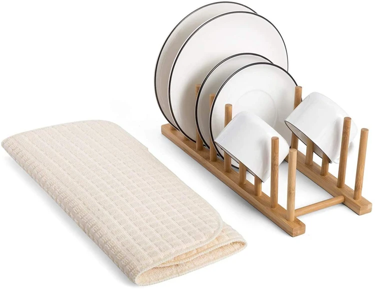 

Bambu Wholesale Existing Stock Premium Bamboo Dish Drying Rack with 9 Slots for Plate, Pot Lid, Bowl, Cup, Nature