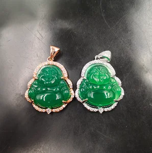 

Jialin jewelry ins sale S925 silver female Burmese natural green Emerald jade laughing Buddha pendant necklace