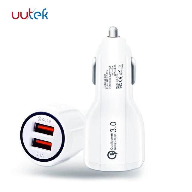 

UUTEK RS-681 Hot Products 2021 QC 3.0 New Design 2 Port Usb Electric Car Charger Free Shipping car battery charger, Black white