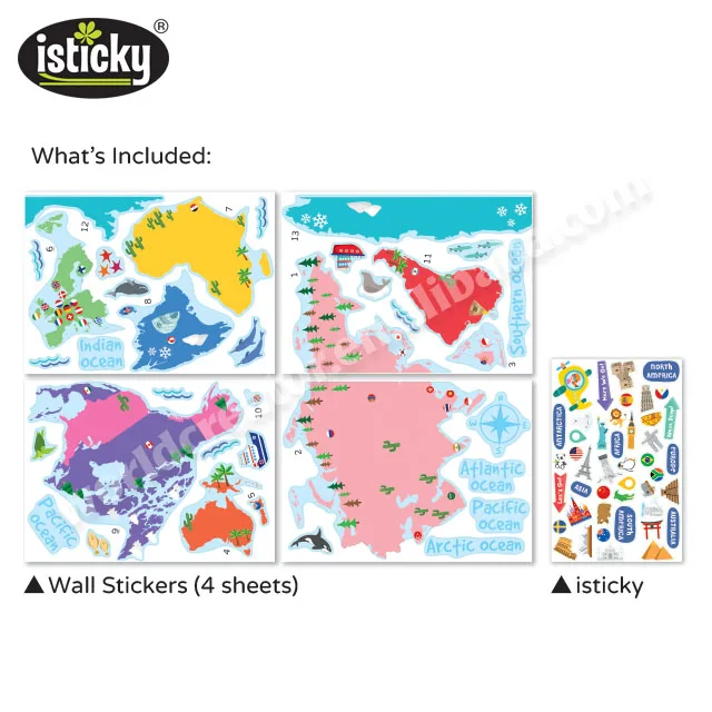 
Removable Home Decal World Map Kids Room Decorative Wall Stickers 