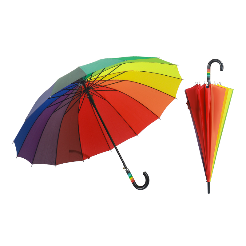 

wholesale free spare parts j hook handle ladies gifts colorful custom brand rainbow straight golf umbrella, Customized