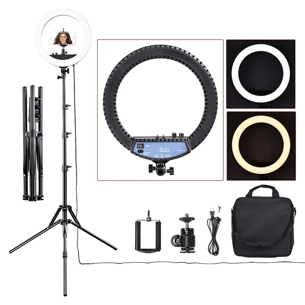 

Philippines Free Shipping FOSOTO RL-12II 12 inch 36cm Pink White Black LED photographic ring light with camera holder and tripod