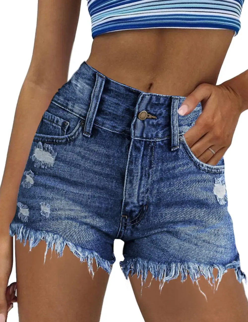 

Amazon Popular Fringed Denim Shorts Tassel Jean Shorts Stretchy Casual Denim Short Women