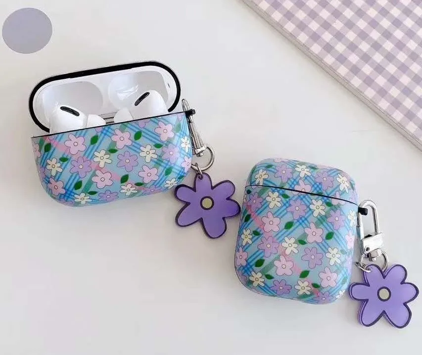 

Fashion Floral Pendant Case For Airpods Pro 1 2 Fashion Cool TPU Headset Case, Purple