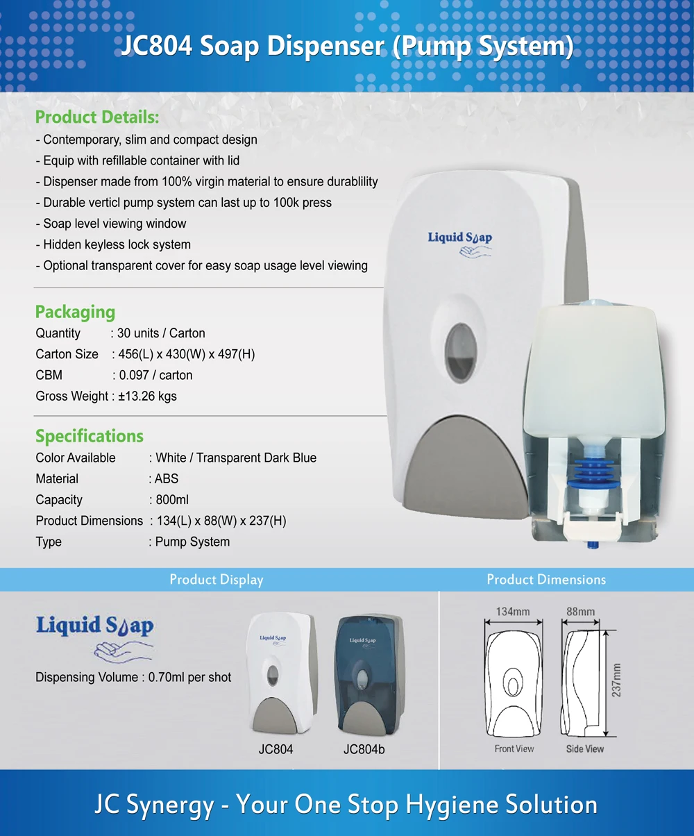 JC804 Liquid Soap Dispenser (Pump System) Malaysia