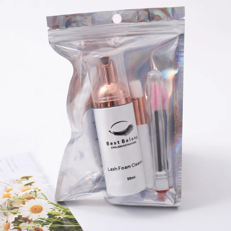 

Eyelash Shampoo Kit 3 in 1 Lash Bath and Cleaning Brush With Glitter Make Your Own Label Cleaning Mousse Eyelash Extension Foam