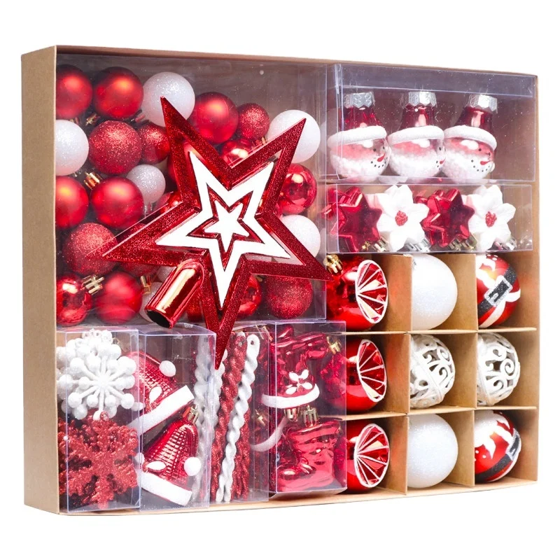 

89 Pcs/Pack Christmas Tree Ornaments Set 30-80mm Red White Shatterproof Christmas Ball Ornaments Christmas Decoration Supplies