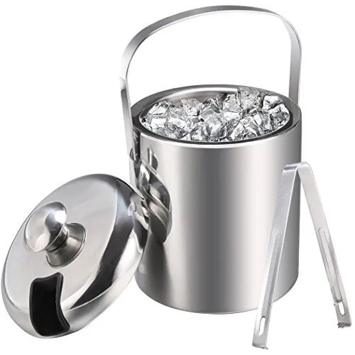 

Anvento stainless steel double wall ice bucket with lid and ice tong