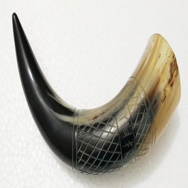 viking drinking horn with leather fur holster drinking horn with