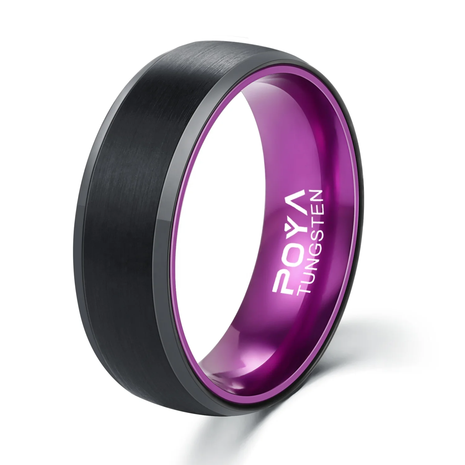 

POYA Tungsten Wedding Band Ring 8mm for Men Women Anodized Purple Black Gunmetal Domed Brushed Polished