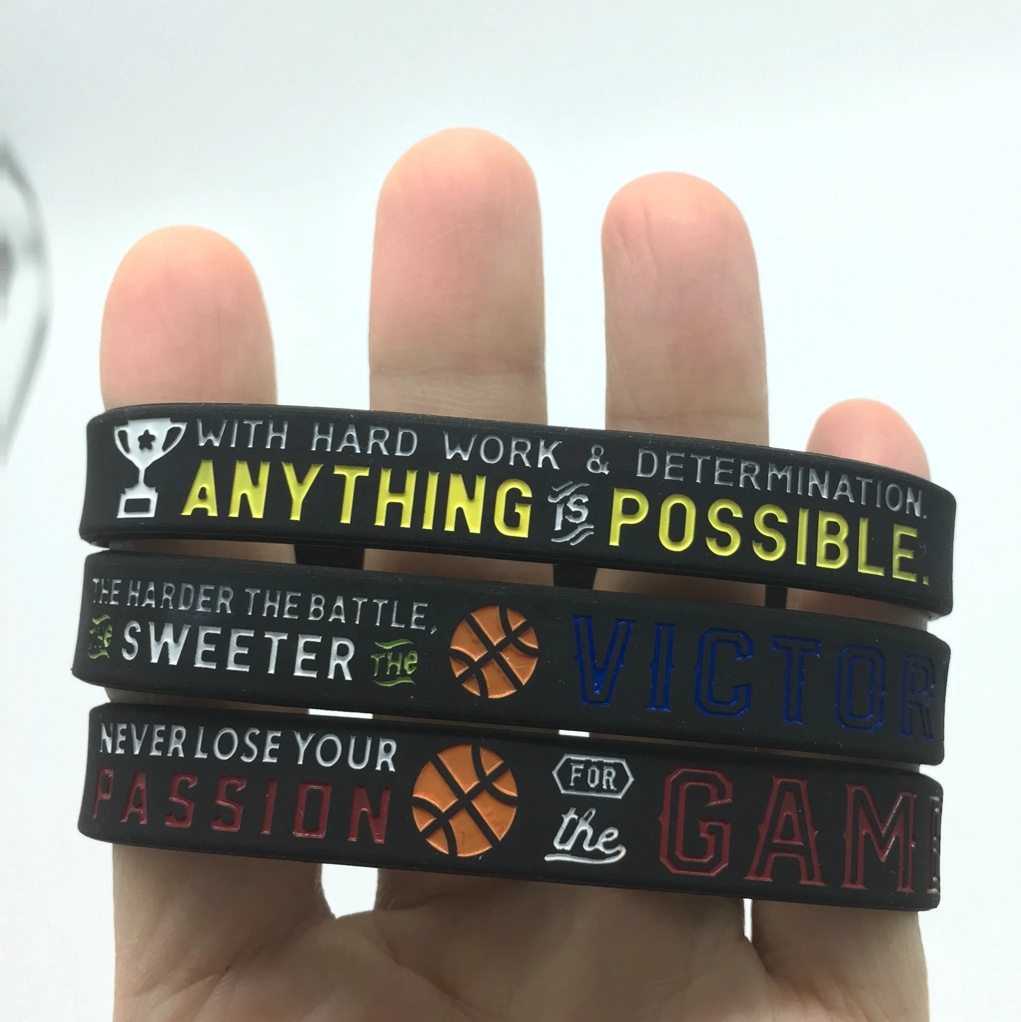 

Power of Faith Silicone Wristbands with Motivational Sayings - Inspirational Basketball Rubber Bracelets, Any pantone color as you need