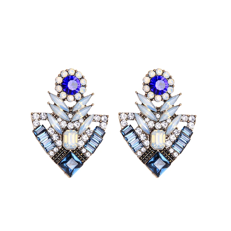 

e0413 Pop Style In Western Classic Noble Elegant Black Blue Crystal Silver Statement Earring