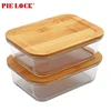 640ml rectangle glass food container with eco-firendly bamboo lid