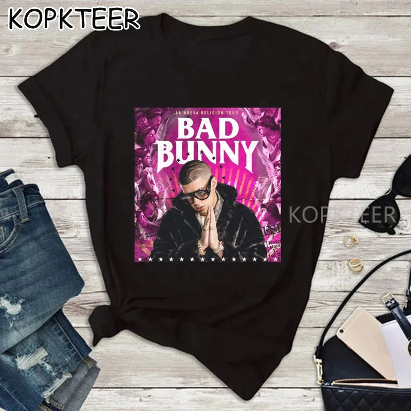 

Wholesale Men T-shirts Soft Cotton High Street Hip Hop Bad Bunny Printed Graphic Tees Men's Oversized Tshirt