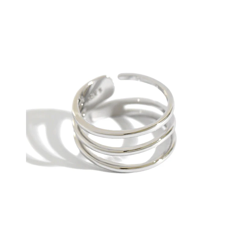 

H-R768 Bulk Wholesaler Pure Silver Ins Simple Multi-Layer Three Line Smooth Open Female Silver Ring