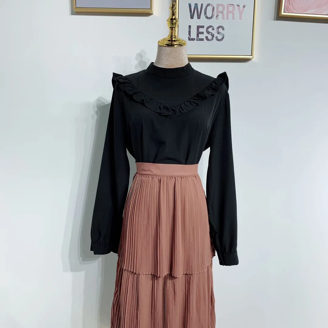 

New trendy fashion young women pleated chiffon skirt three layered dress
