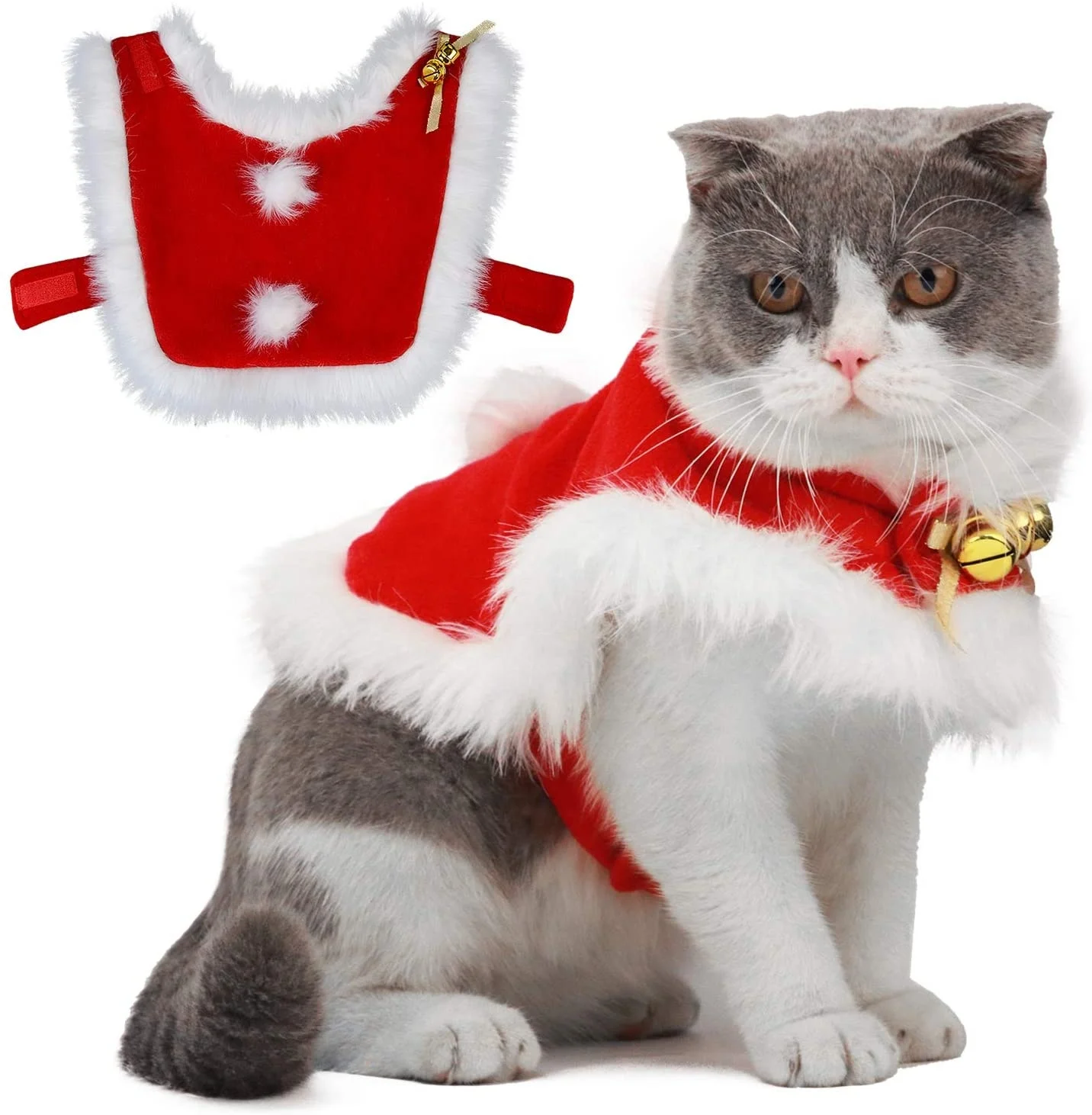 

Cat Christmas Costume Cat Santa Clothes with Bells for Dogs & Kitty Sweet Gift, Red