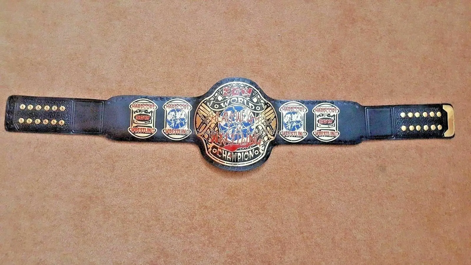 ECW World Heavyweight Wrestling Champions Title Belt Leather Replica Brass Metal 