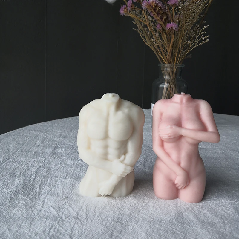 

J133 Art Aromatherapy Plaster Making Shy Men Muscle Silicone Mould Shy Sexy Female Body Candle Mold, White