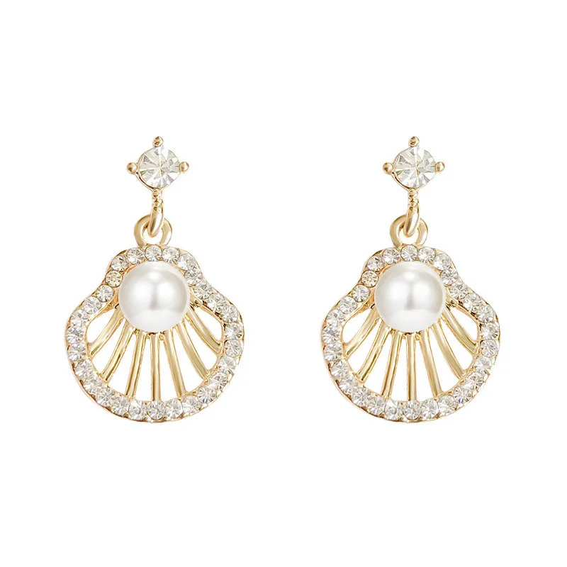 

AIMGAL New design fan-shaped s925 silver small rhinestone pearl stud earrings