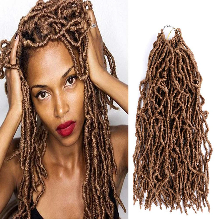 

salon packaging labels Nu faux Locs Hair Synthetic Pre-Made Loop Crochet Braiding Hair Faux soft dread braids styles