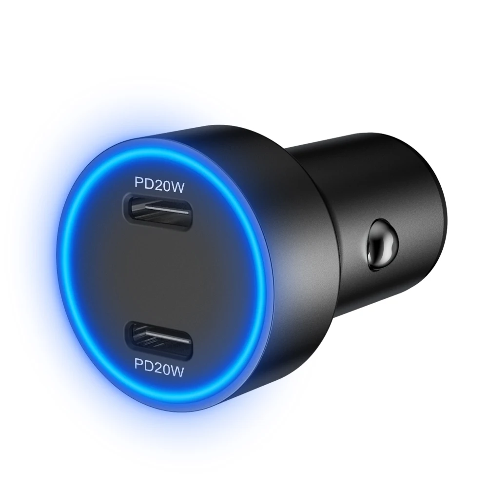 

IBD factory high quality 2 ports 12v dual usb-c pd 3.0 in-car usb car charger with total 40w output, Black oem