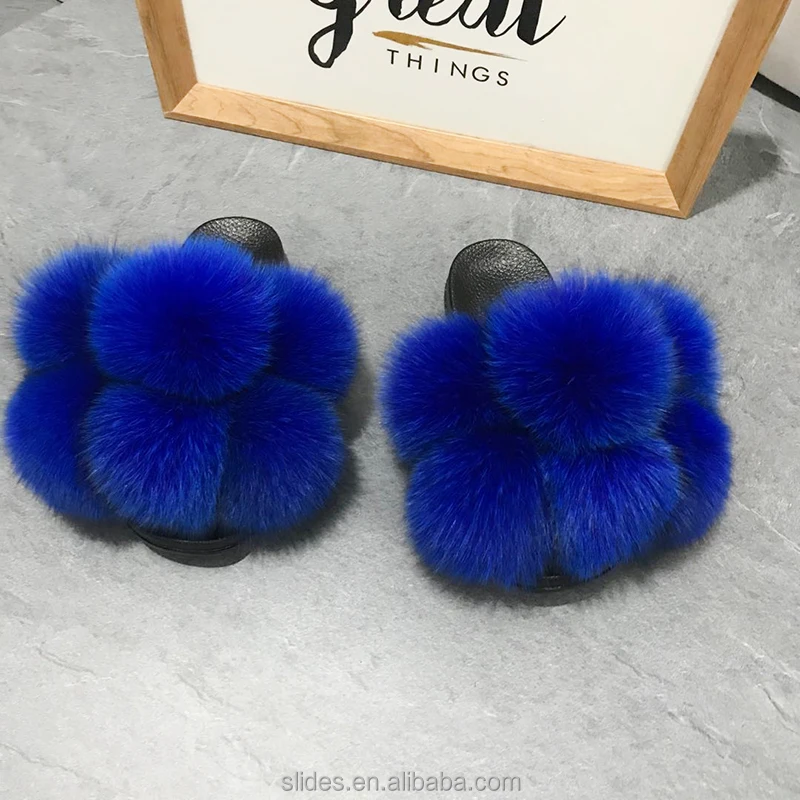 

specially designed fur slipper socks fox fur sandals raccoon brown fur slides for women, Customized