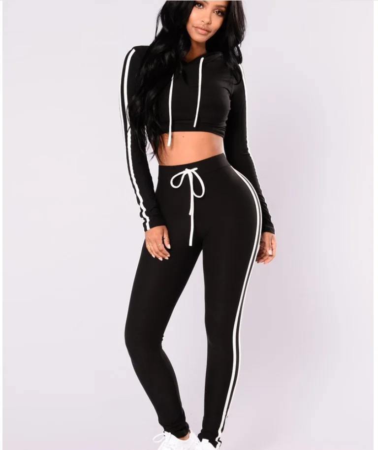 Custom Sports Crop Top Long Pant Tracksuit Workout Clothing 2 Piece Outfit  for Women