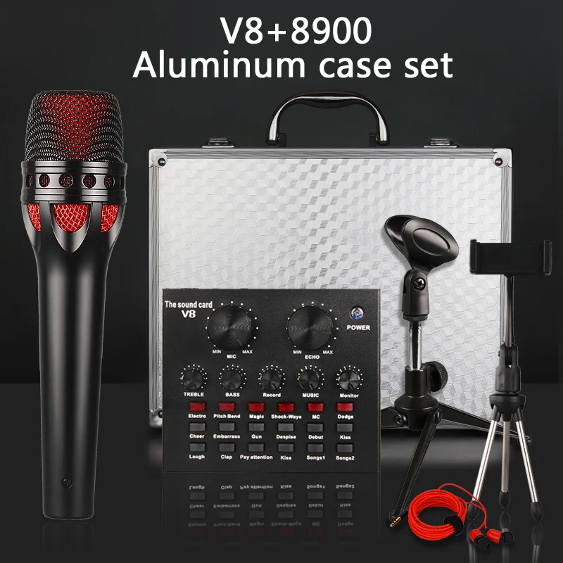 

Custom V8 Professional Sound Card Usb+Microphone Aluminum Case Set