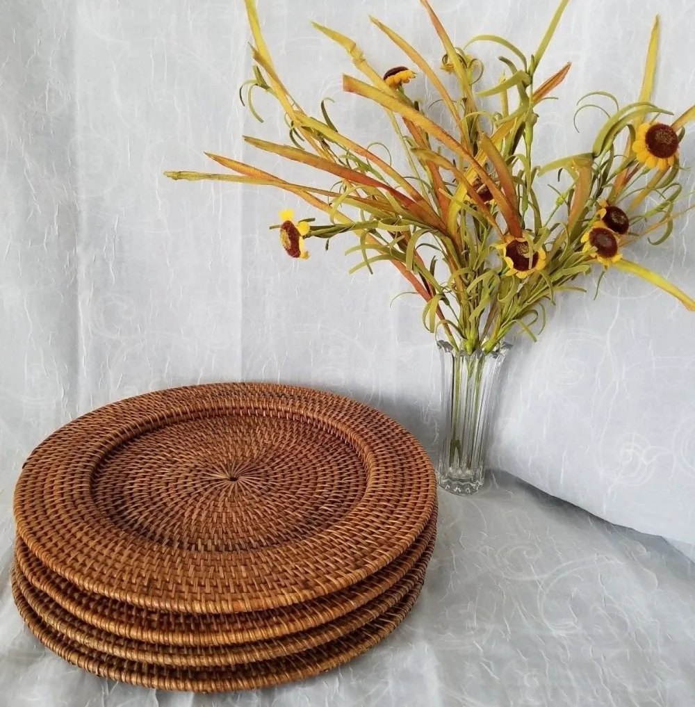 Natural Rattan Plain Round Charger Plate From Vietnam/handmade Woven