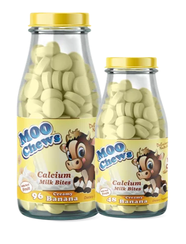 
Moo Chews 96 tablets bottle Banana Healthy Snack Kids and Toddlers Milk Tablet High Calcium NZ made 