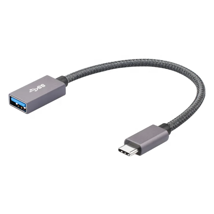 

ULT-unite Premium Braided 20cm USB Type C Male to USB 3.0 Type A Female OTG Adapter Cable, Grey