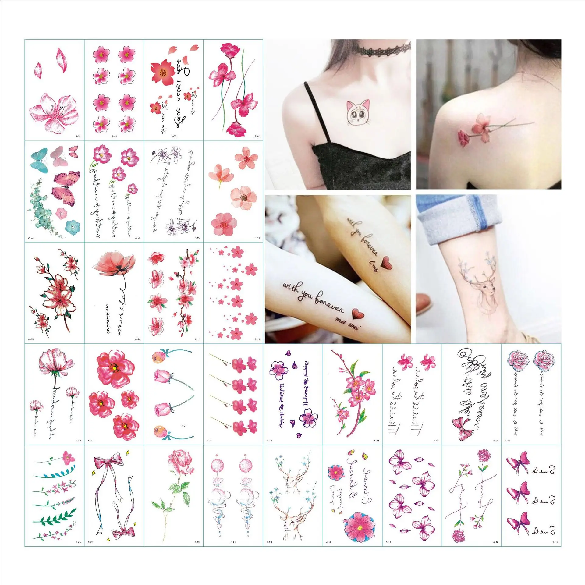 

Sexy Flower Butterfly Waterproof Temporary Double C Letter Tattoo Sticker Red Tattooing Between The Eyebrows For Girl