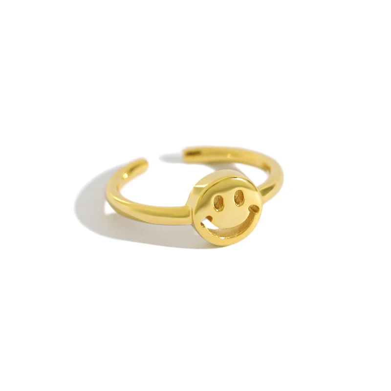 

H-R893 Christian Pure Silver Ins Personality Simple Smile Smile Face Female Student Mouth Silver Ring