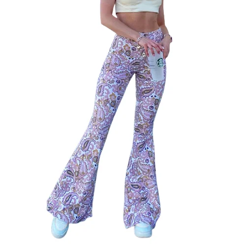 

Winter Cashew Print Slim-fit High-waist Flared Trousers Street Hipster No Belt Drape Women's Trousers, Picture
