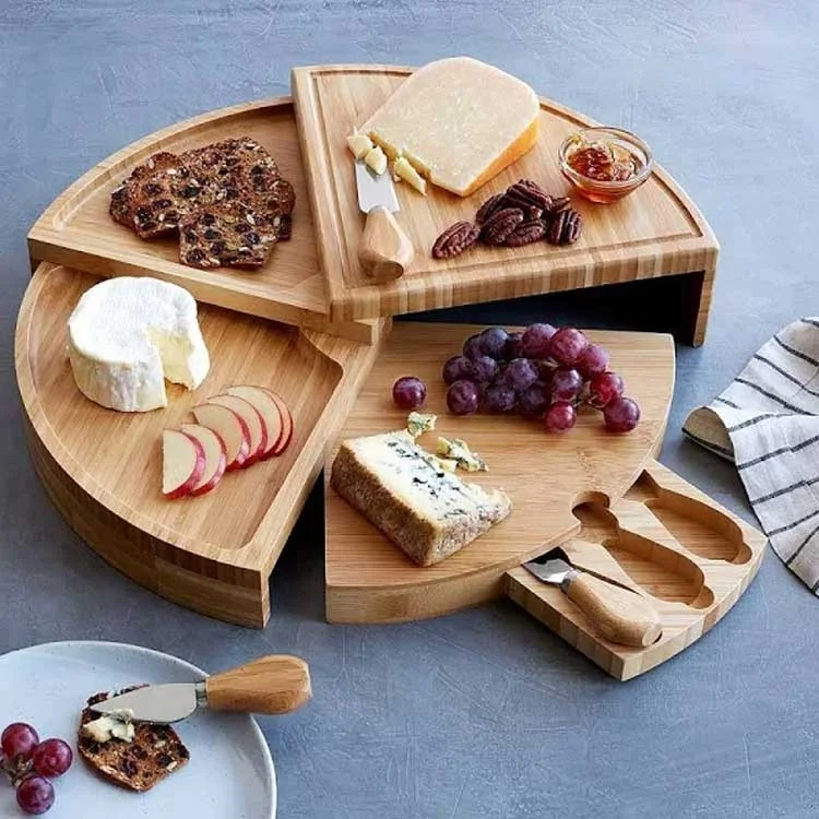 Compact Swivel Bamboo Cheese Board 100 Natural With Cutlery Set Buy