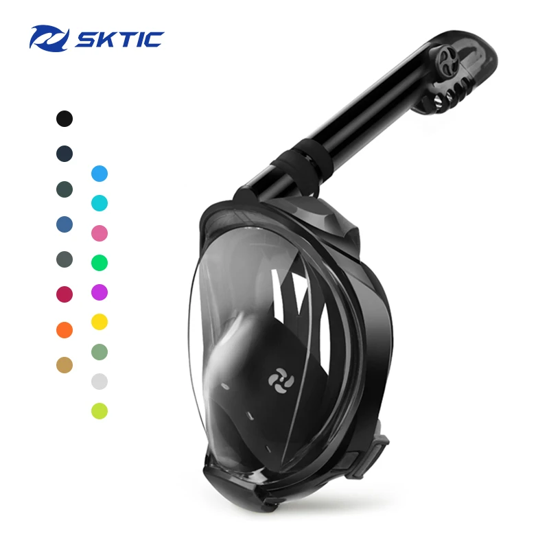 

SKTIC Professional Snorkel Black Silicone Anti-fog Full Face Snorkel Mask with Camera Mount Underwater snorkel mask for Adults